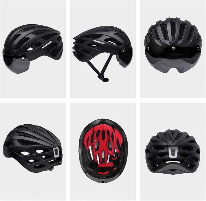 Shinmax Fahrradhelm mit Visier UV-beschützen,Fahrradhelm Herren Damen mit USB Licht Leuchtaufkleber,