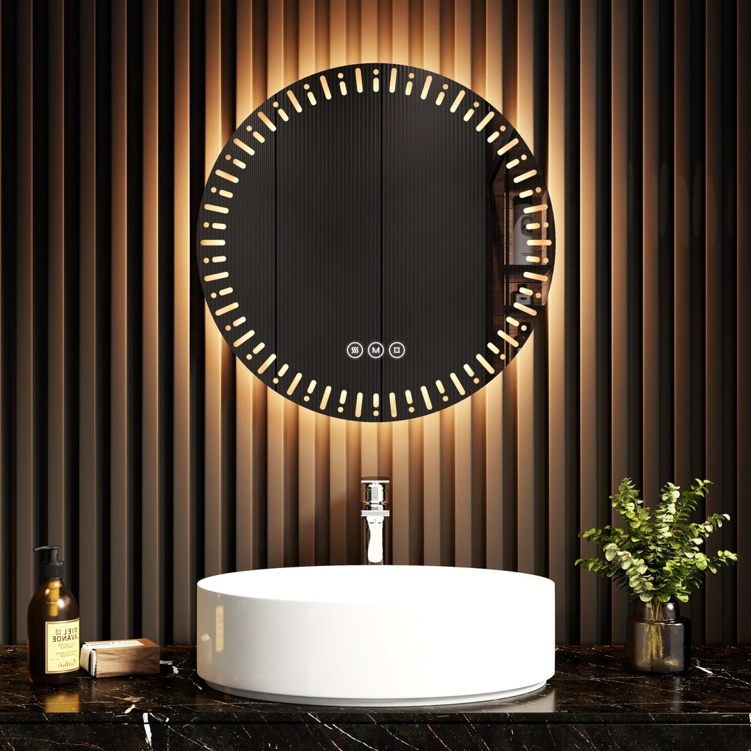 EMKE Badspiegel mit Beleuchtung Rund LED Spiegel 50 cm Runder Badspiegel mit Touchschalter, Dimmbar,