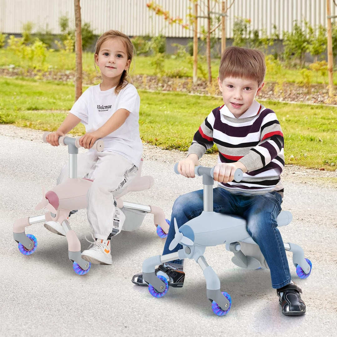 GOPLUS 2 in 1 Schiebeauto & Rutschauto, Dreirad mit verstellbarem Schiebegriff, LED Rädern & Korb hi