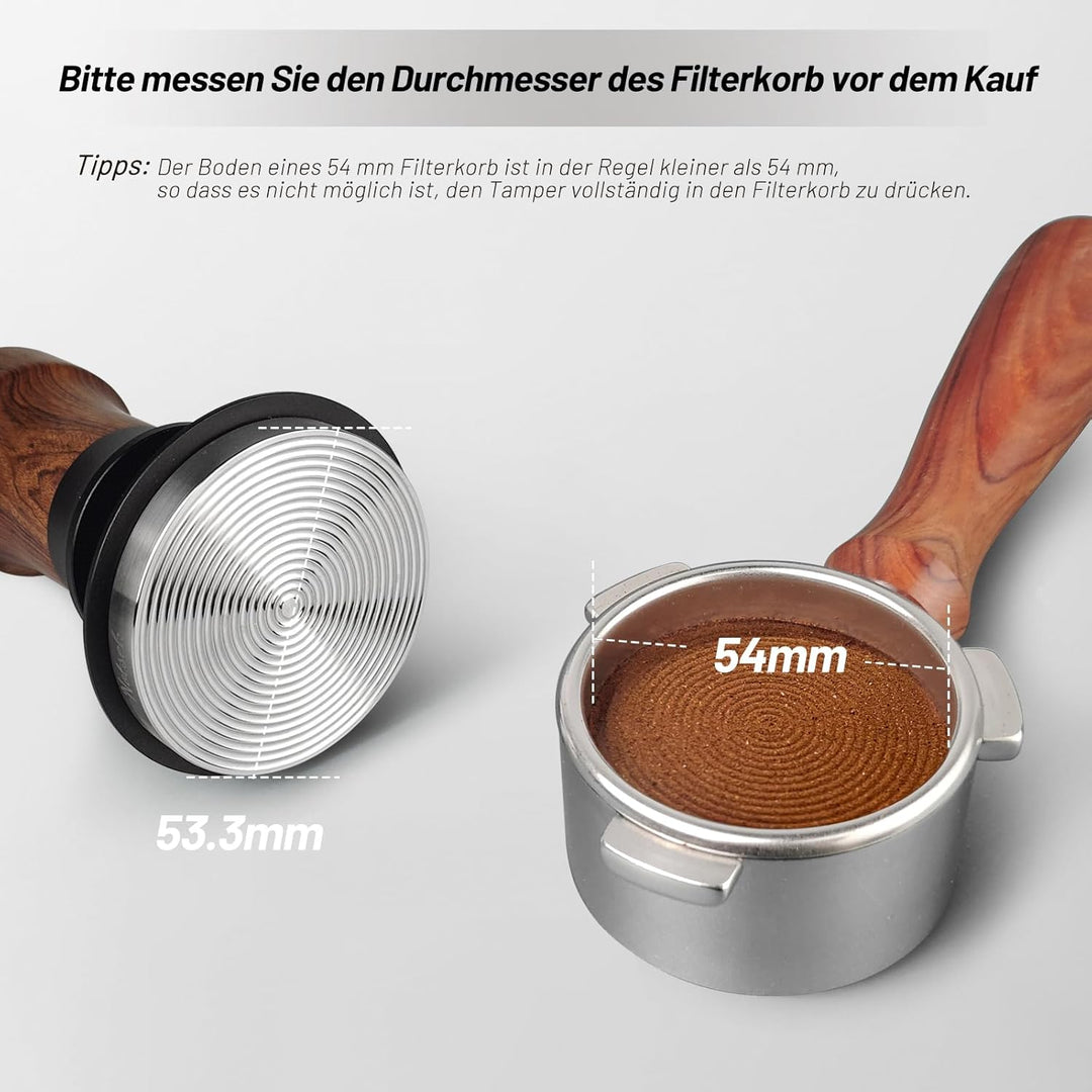 NOTSEK Tamper 54mm, 30lbs Anpressdruck Kaffee Tamper mit Ripple Base, Walnuss Druckregulierender Esp