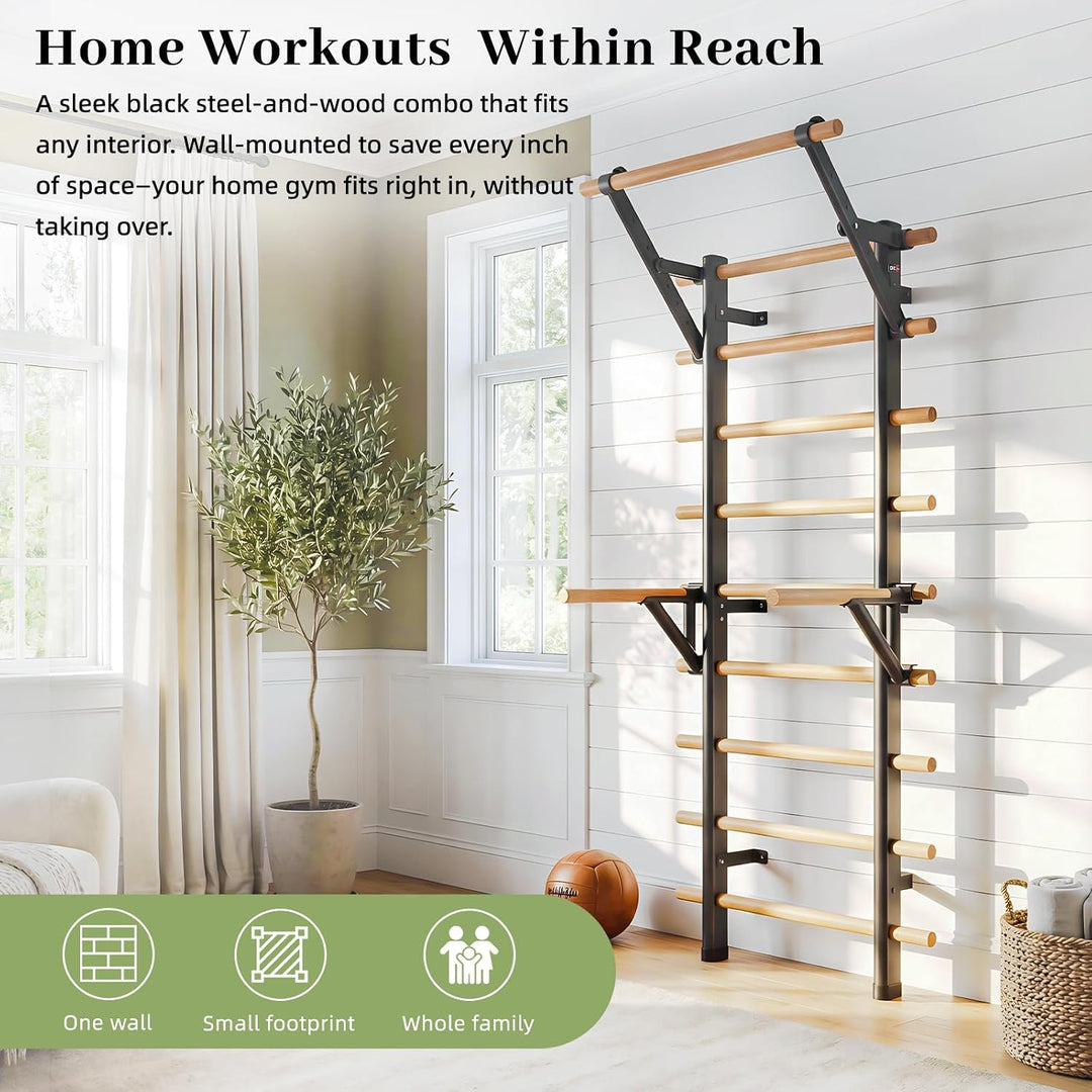 DHT Schwedenleiter Wandstangen Stall Bar Suspension Trainer mit 9 strategischen Stangen für Fitness