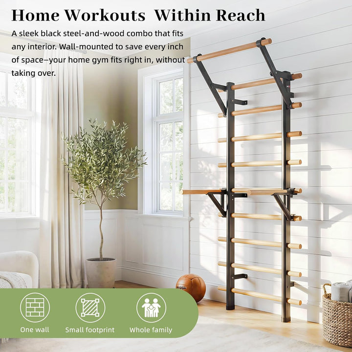 DHT Schwedenleiter Wandstangen Stall Bar Suspension Trainer mit 9 strategischen Stangen für Fitness