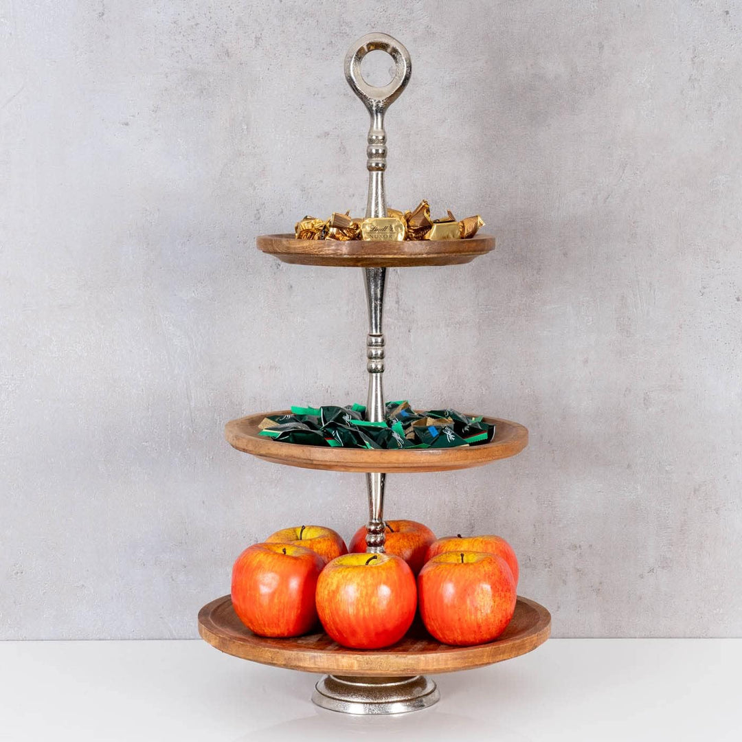 levandeo Holz Etagere 3 Etagen H60cm Mangoholz Metall Servierplatte Kuchenständer Deko Tischdeko Woh