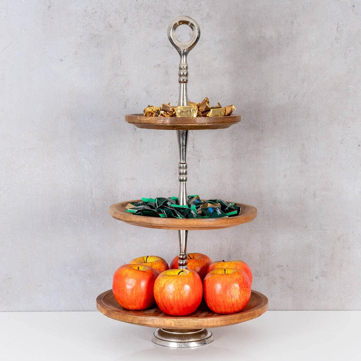 levandeo Holz Etagere 3 Etagen H60cm Mangoholz Metall Servierplatte Kuchenständer Deko Tischdeko Woh