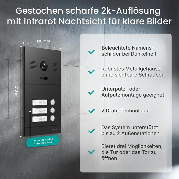 Mathfel 2-Draht IP Video-Türsprechanlage mit Türöffner – Full-HD Kamera, 10" Monitor & App-Steuerung