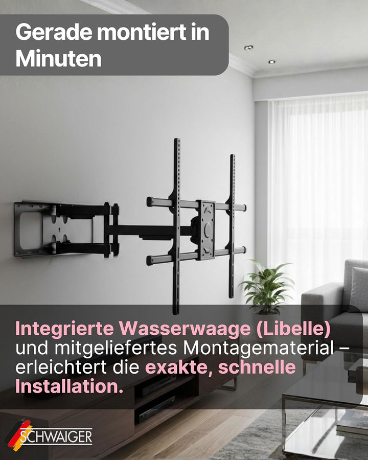 SCHWAIGER LWHD9075 513 TV-Wandhalterung 50-90 Zoll Fernseherhalterung Mounting TV-Aufhängung neigbar