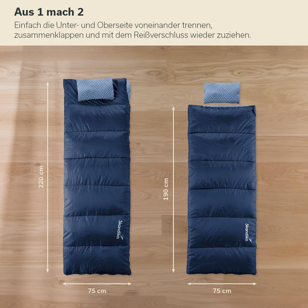 Skandika Doppelschlafsack Iceland Double | Schlafsack 2 Personen 3 Jahreszeiten, mit/ohne Flanell, B