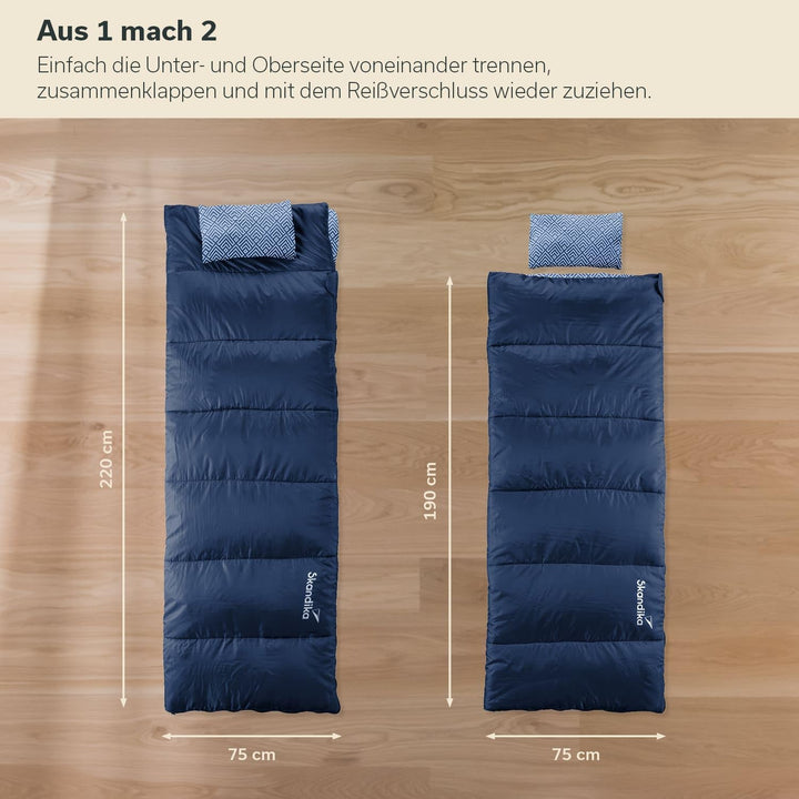 Skandika Doppelschlafsack Iceland Double | Schlafsack 2 Personen 3 Jahreszeiten, mit/ohne Flanell, B