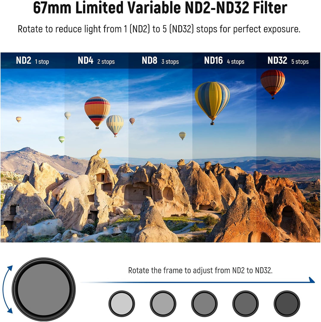 NEEWER 67mm Variabler ND Filter, Clip On Handy Filter, ND2-32 (1-5 Stop), Graufilter, Fotografie Zub