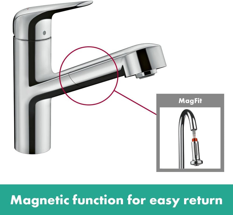 hansgrohe Küchenarmatur (Wasserhahn Küche 120° schwenkbar, hoher ausziehbarer Auslauf 150mm, Standar