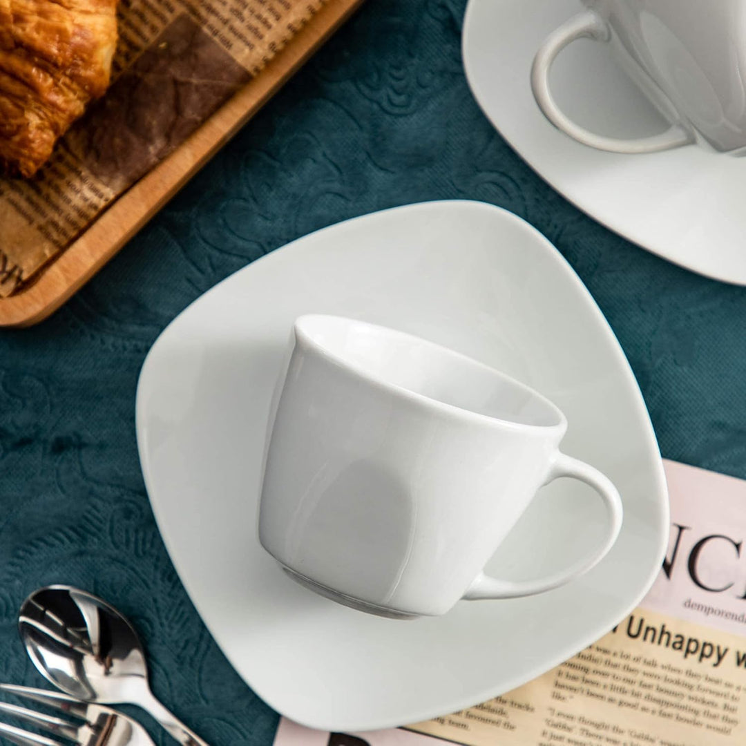 MALACASA, Serie Elisa, 12tlg. Set Cremeweiss Porzellan Kaffeeservice Kaffeebecher Set, Kaffeetassen