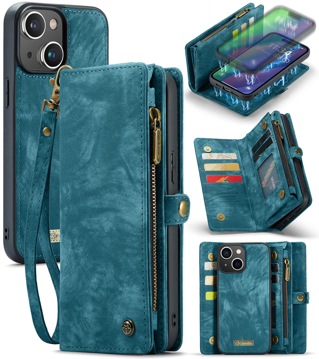 UFinetech für iPhone 15 Plus Hülle, Flip Leder TPU Stossfeste Kartenfach Tasche Handyhülle für iPhon