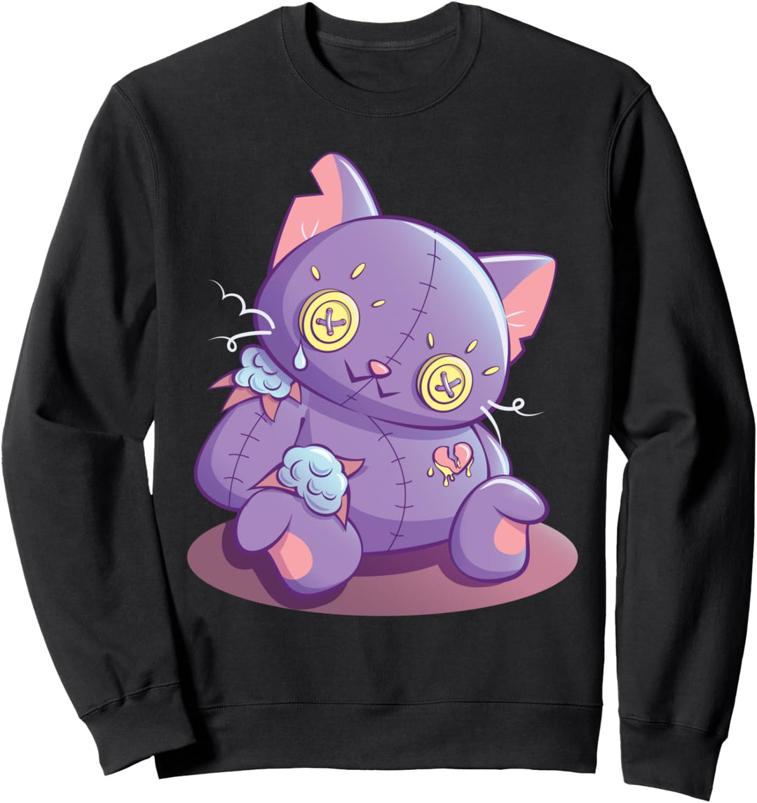 Süsse lila Katzen-Puppe Anime Ästhetische Kawaii Pastell Gothic Sweatshirt