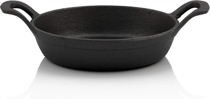 BBQ-Toro Gusseisen Servierpfännchen mit Holzunterlage (6 Stück) | Ø 16 cm | bereits eingebrannt - pr