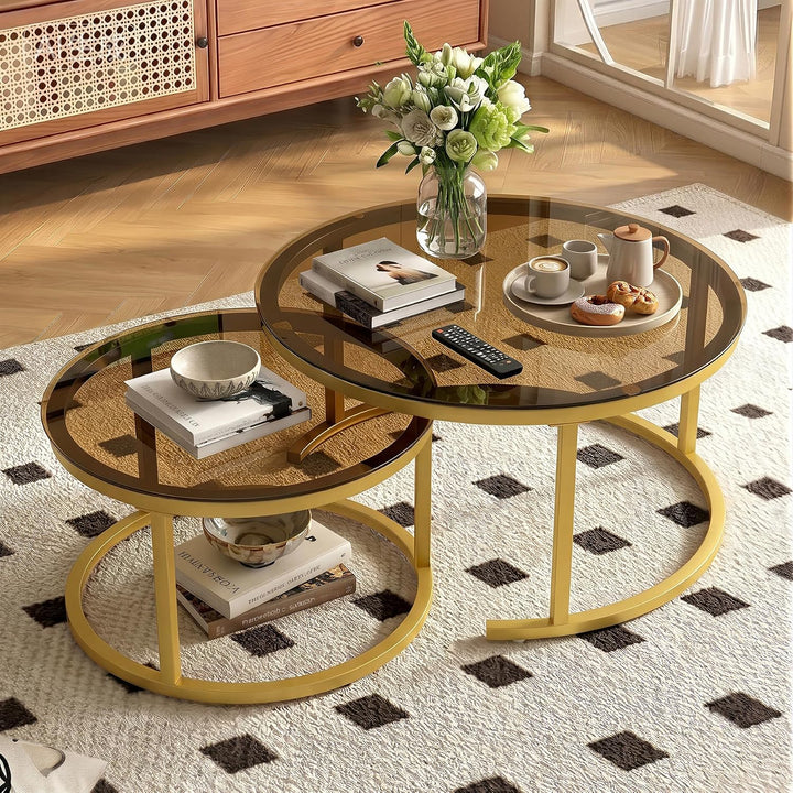 Hawthyhome Runde Beistelltisch 2er Set, Moderner Wohnzimmertisch für Wohnzimmer, Couchtische Set Sat