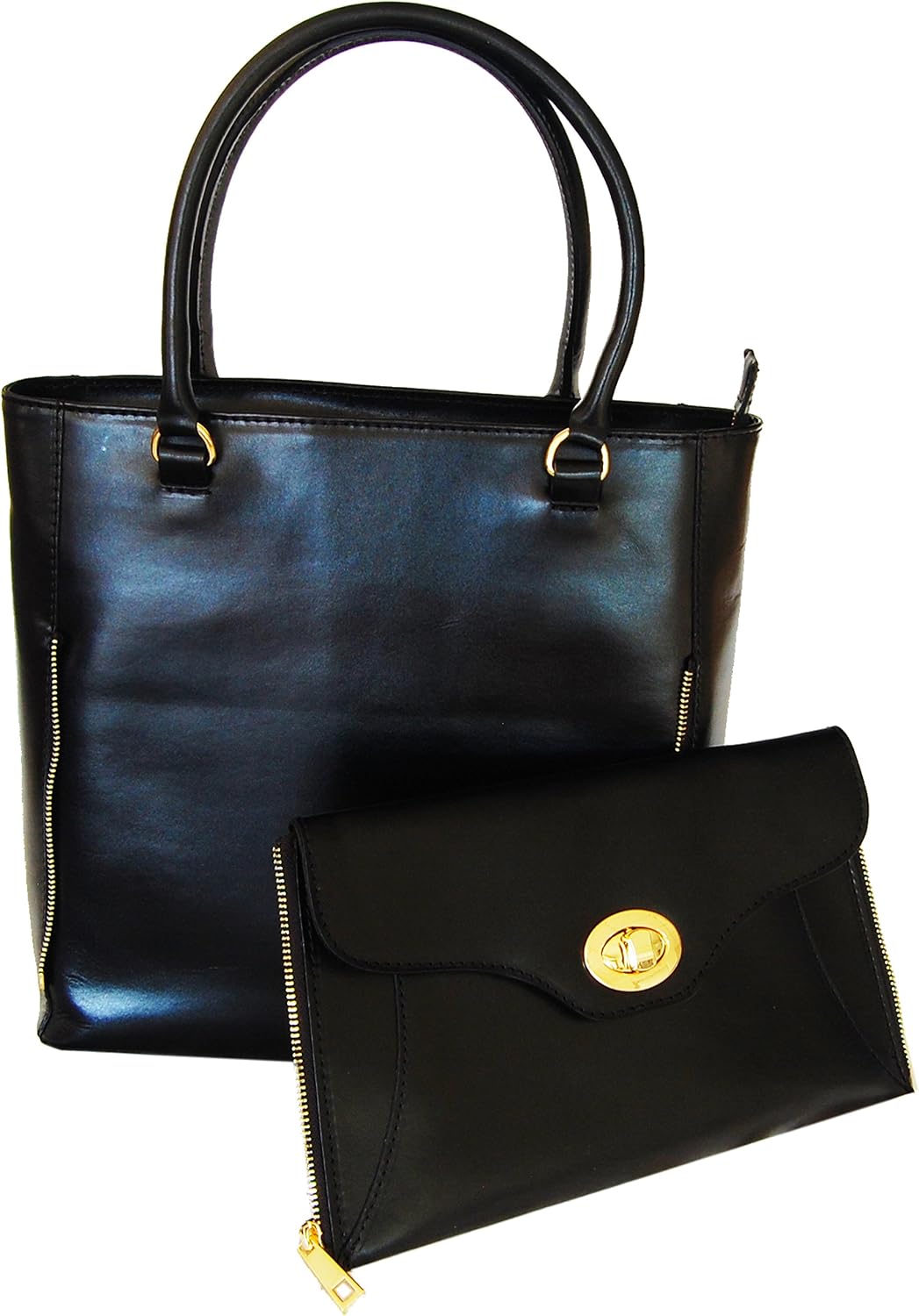 Damen Handtasche Zürich aus echtem Leder, Henkeltasche Schwarz, Frauentasche Made in Italy, Lederhan