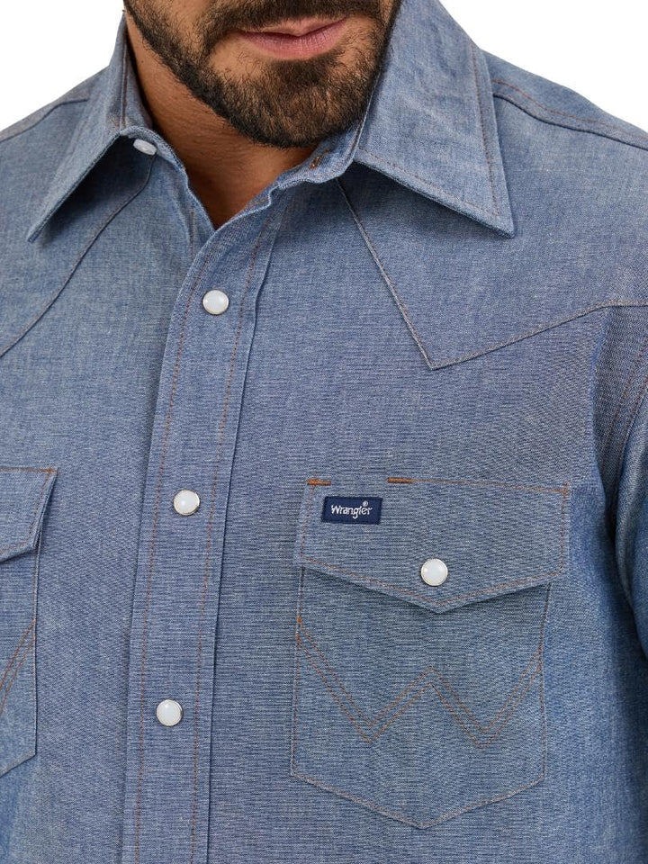 Wrangler Men's Authentic Cowboy Cut Work Western Long Sleeve Shirt,Blue,17 1/2 35