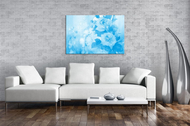 deyoli Illustration einer Rosa Rose Format 80x60 Effekt: Monocrome Blau als Leinwandbild, Motiv fert