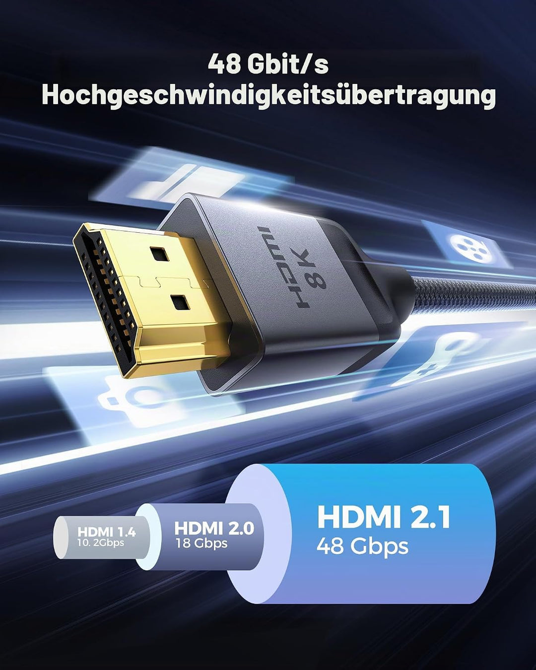 Silkland 10K 8K HDMI 2.1 Kabel 12m, HDMI Kabel 4K@144Hz/120Hz 8K@60Hz, eARC, HDR10, 48Gbps, HDCP2.3