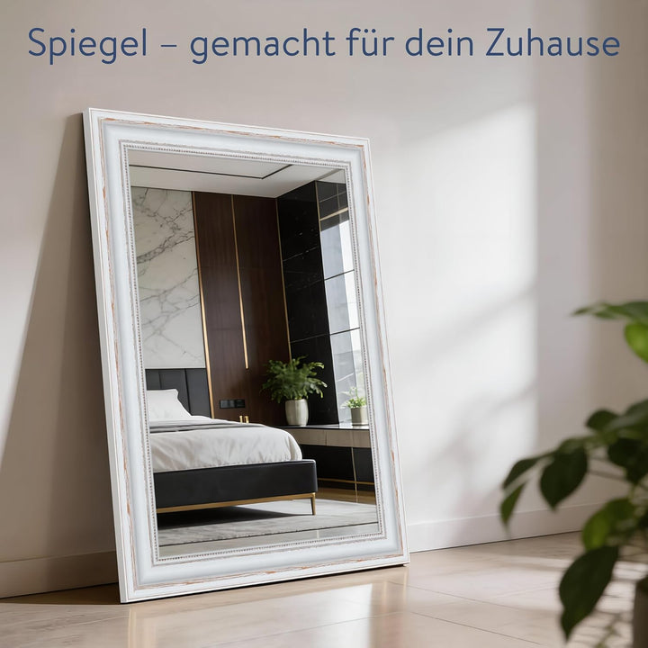 WANDStyle Spiegel Barock und Antik I Aussenmass: 52x70cm I Farbe: Weiss I weisser Wandspiegel aus Ho