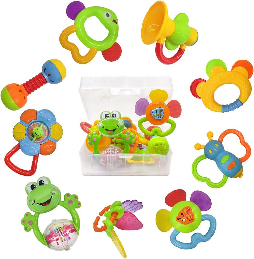 fiouni Baby Rassel Beissring Spielzeug Set Babys Erste Rasseln Babys Erstes Spielzeug Geschenkset fü