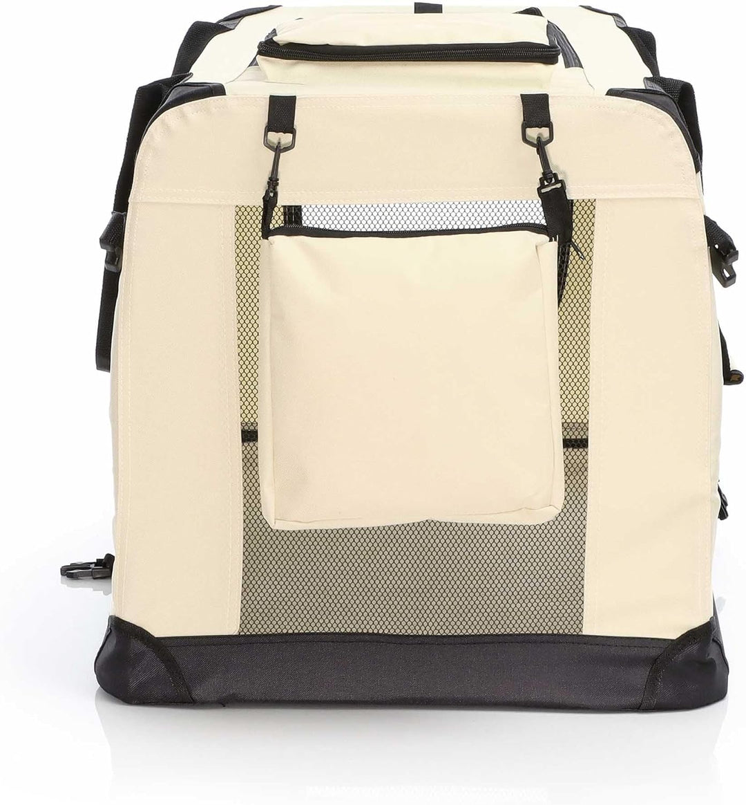 Fudajo Faltbare Transportbox in Beige für Haustiere, Grösse XL (80x58x56cm), Tragegriff, Liegedecke