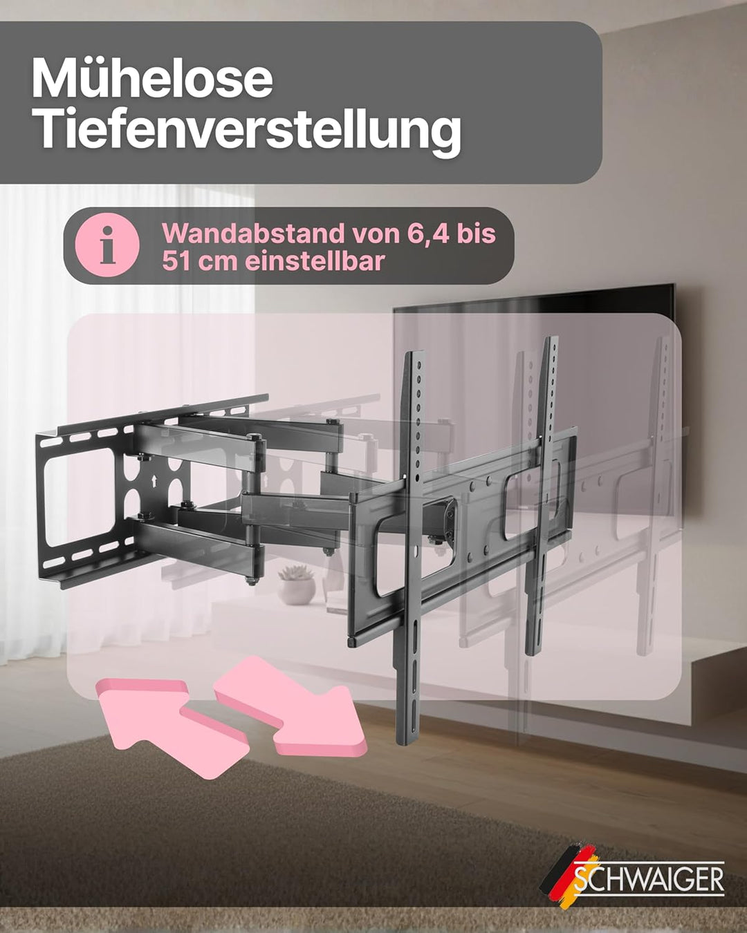 SCHWAIGER TV-Wandhalter Motion 5 I 37-86 Zoll Fernseherhalterung I neigbar, schwenkbar &amp; drehbar I u