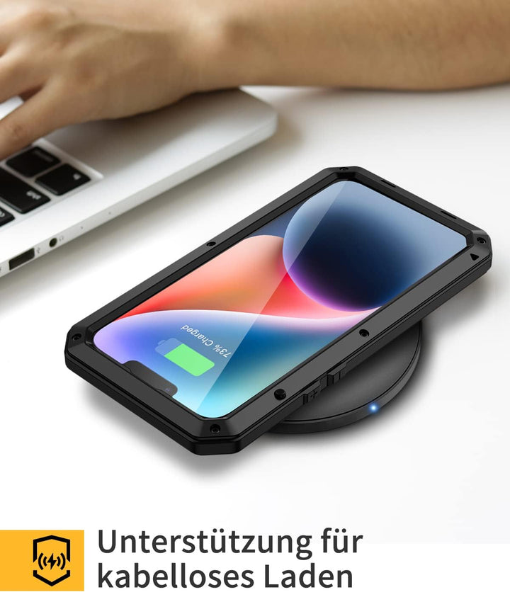 Lanhiem für iPhone 14 Hülle (6.1"), Panzerhülle iPhone 14 Case Outdoor Stossfest Metall Ganzkörper M