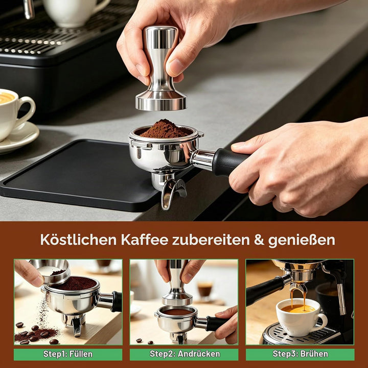 Kaffeestampfer, Espresso-Kaffeepresse 49 mm, Tamper Kaffee mit Silikon-Tampermatte