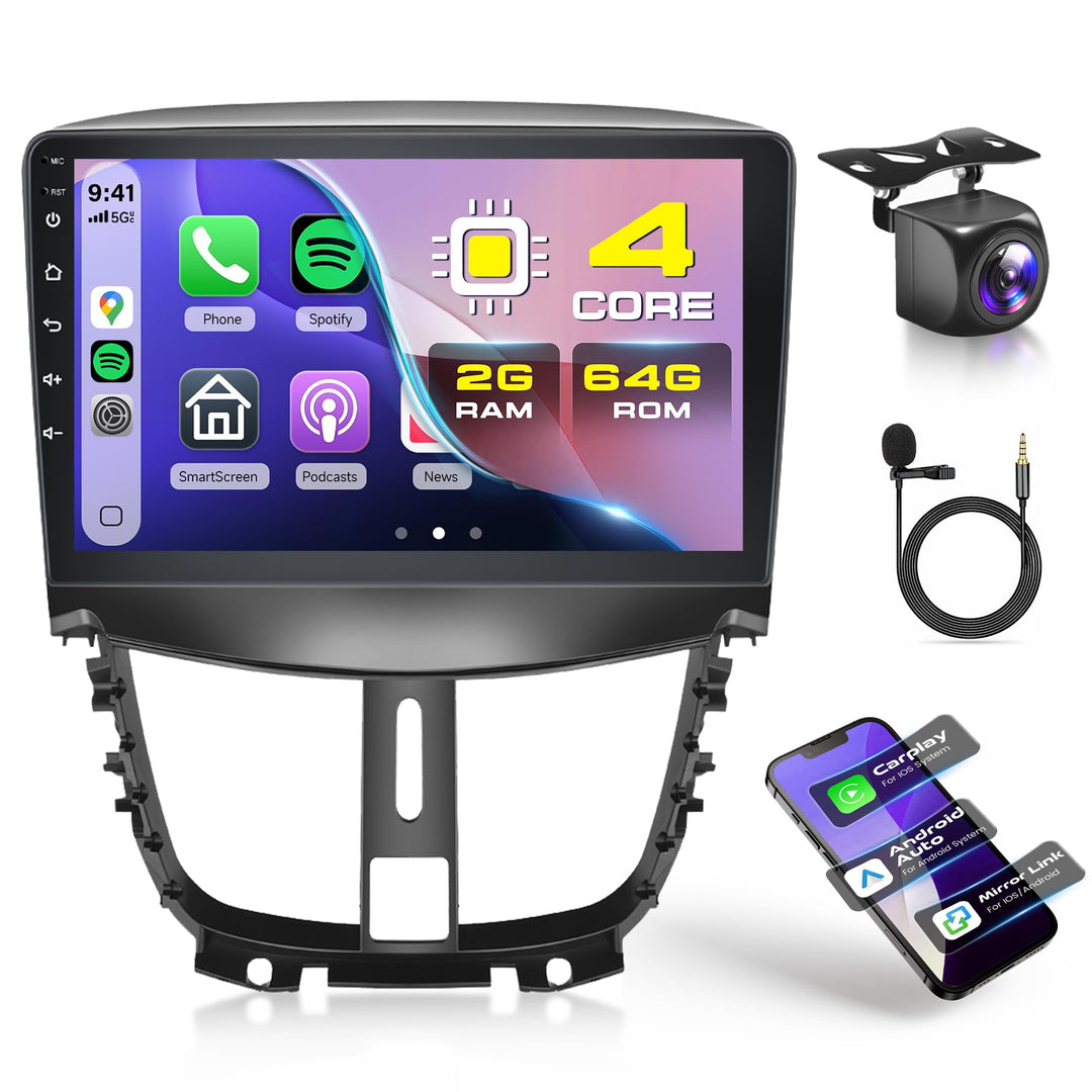 Rimoody 2G+64G Android Autoradio für Peugeot 207 2006-2015 9 Zoll Touchscreen Autoradio mit Wireless