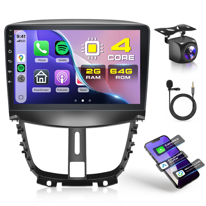 Rimoody 2G+64G Android Autoradio für Peugeot 207 2006-2015 9 Zoll Touchscreen Autoradio mit Wireless