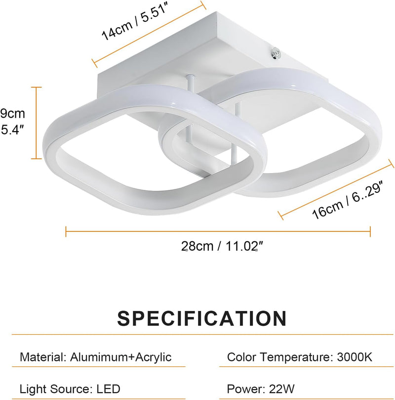 Goeco Moderne LED Deckenleuchte, 22W 28CM*16CM Quadratische Deckenlampe LED Innen 3000K Warmweisses