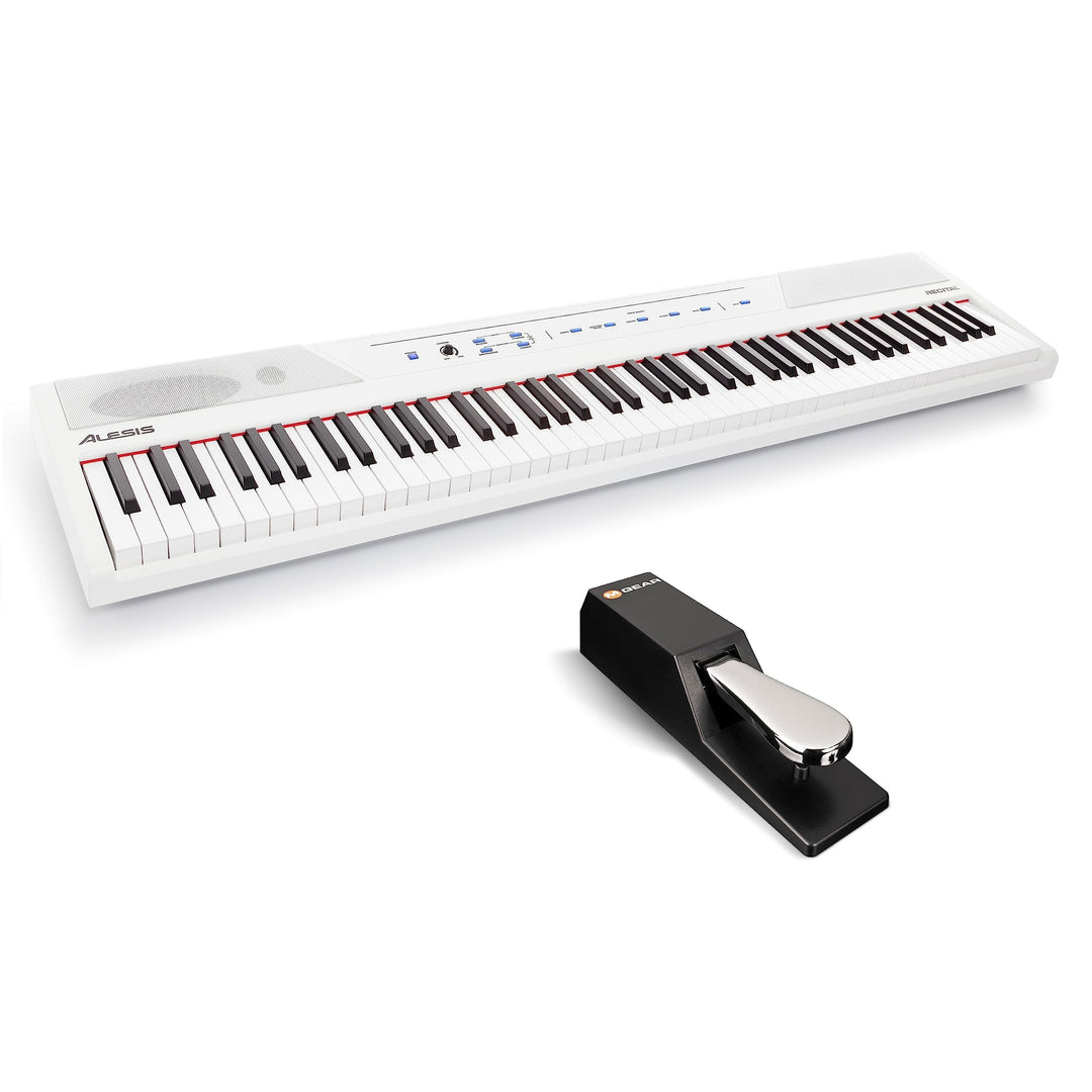 Alesis Recital E Piano Weiss + M-Audio SP-2 Sustain Pedal - 88-Tasten Digitalpiano mit eingebauten L