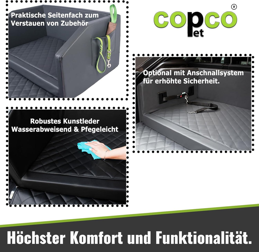 CopcoPet - Travel Bed Hundebett für Kofferraum 90x70x38cm Kunstleder - Kofferraumschutz Hund wassera