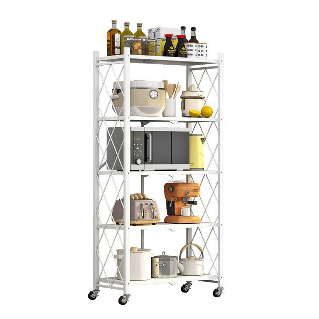 Klappbar Servierwagen mit 4 Rollen, Rollwagen klappbar 3/4/5 Etage Mobile Storage Folding Trolley Mi