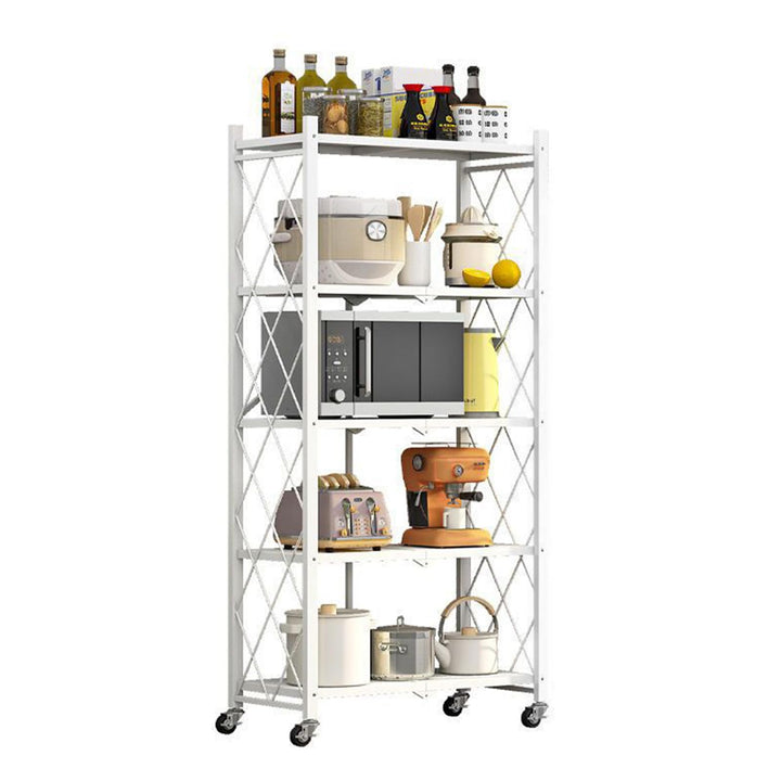 Klappbar Servierwagen mit 4 Rollen, Rollwagen klappbar 3/4/5 Etage Mobile Storage Folding Trolley Mi