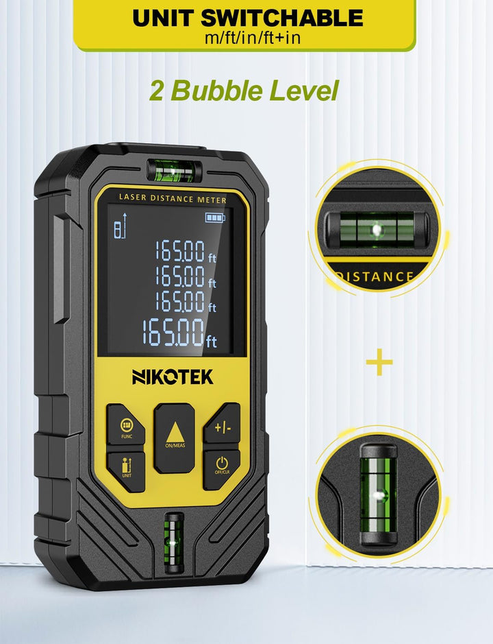 Nikotek Laser Entfernungsmesser, Digitales Laser Entfernungsmesse mit Pythagoras/Abstand/Fläche/Volu