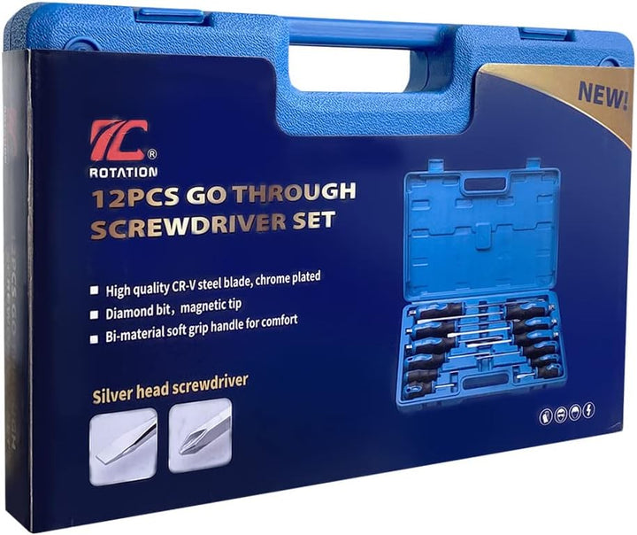 Magnetisches Schraubendreher-Set, 12-teilig, mit Nickelchrom-Spitzen, 6 Kreuzschlitz- und 6 Schlitzs