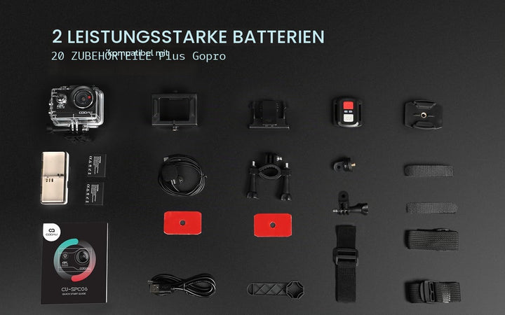 COOAU Action Cam HD 4K 20MP WiFi mit externem Mikrofon Unterwasserkamera 40M mit Fernbedienung Actio