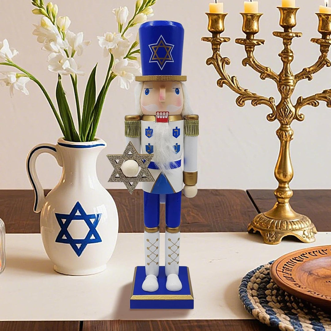 Generisch Nussknacker Figuren - Holz Nussknacker Für Jüdisches Fest - Weiss Blaue Tisch Deko Figur F
