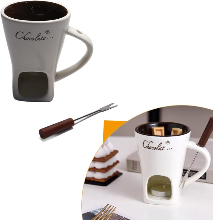 Schokoladenfondue-Becher-Set, 130 ml Keramik-Fondue-Becher, Hot Pot Melt Cup, mit Zinken, Schokolade