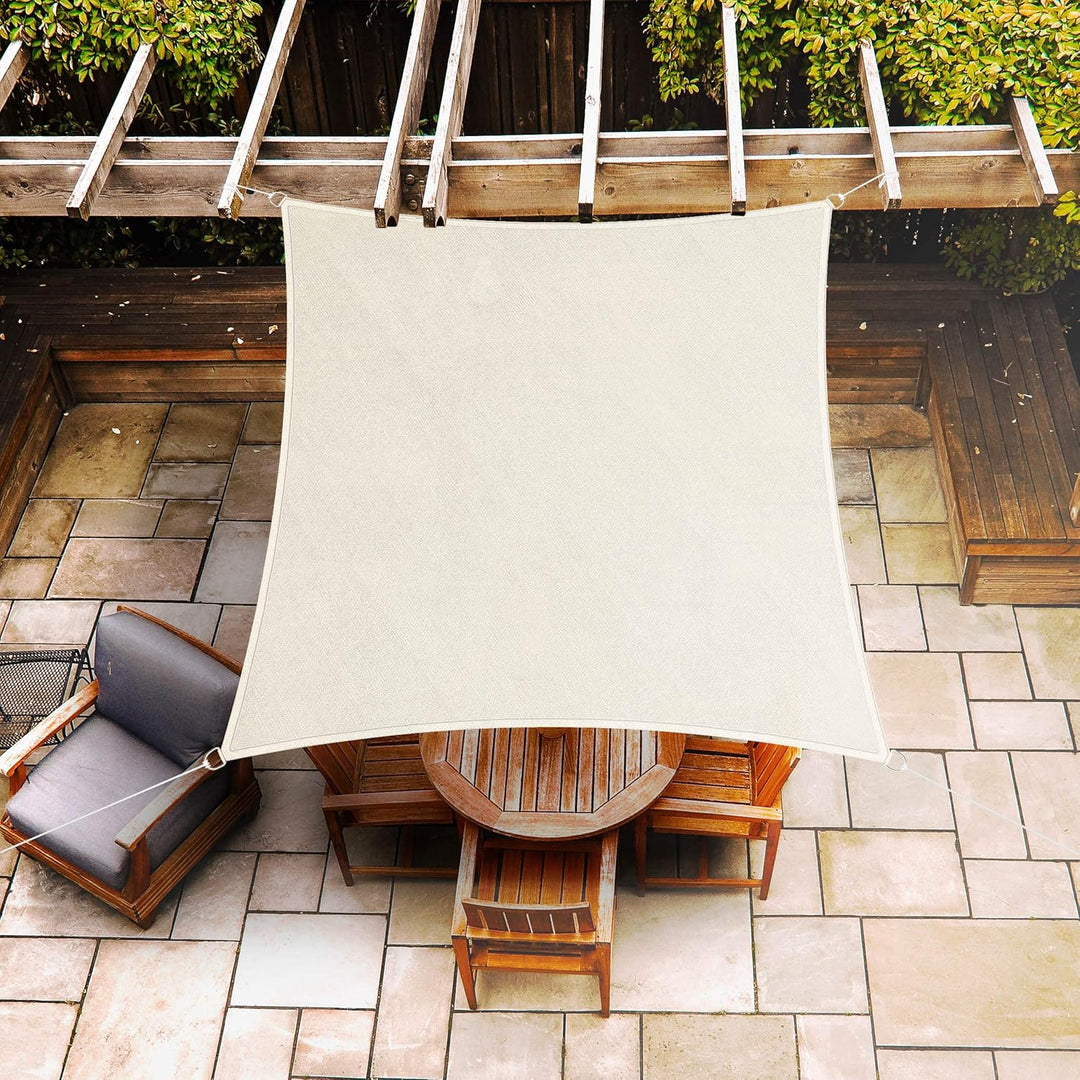 Hometex Premium Textiles Sonnensegel 3×3m Quadratisch inkl. Befestigungseile | Sahne | Sonnenschutz