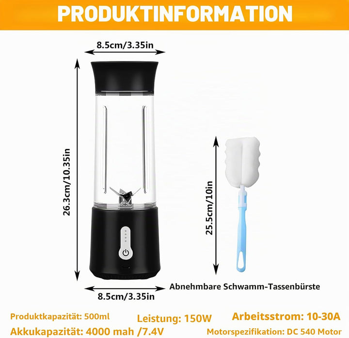 Vegena Smoothie Maker, Tragbarer Mixer 500mL, Blender, Schwarz Portable Blender, Wiederaufladbarer 4