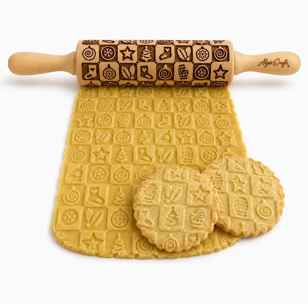 WEIHNACHTSKACHELN Nudelholz mit Muster Weihnachten Backen - Teigroller Holz für DIY Weihnachten Plät