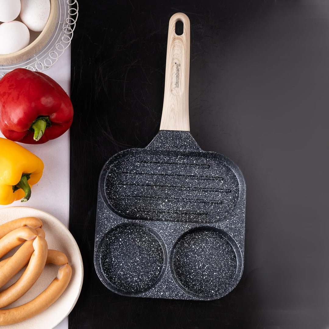 Klausberg Pfannkuchenpfanne Bratpfanne mit Marmorbeschichtung 3-in-1 18 cm für Eier, Pfannkuchen, Pa