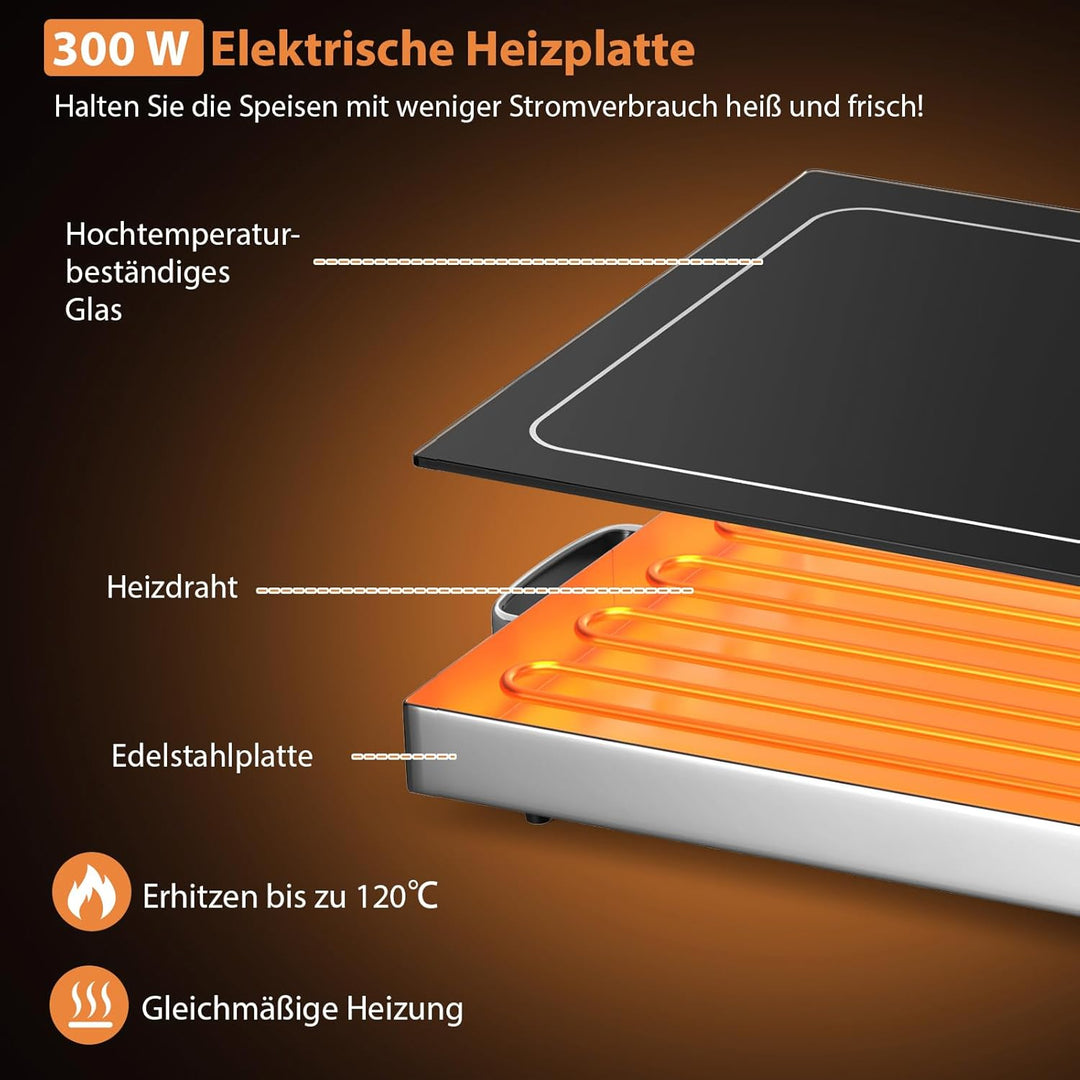 GOPLUS Warmhalteplatte elektrisch, Speisenwärmer mit einstellbarer Temperatur, Buffetwärmer mit Glas