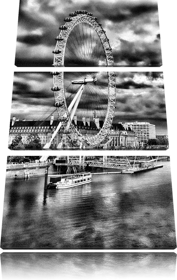 Pixxprint Riesenrad, London Eye als Leinwandbild/Grösse: 3 Teilig (120x80) cm/Wandbild/Kunstdruck/fe
