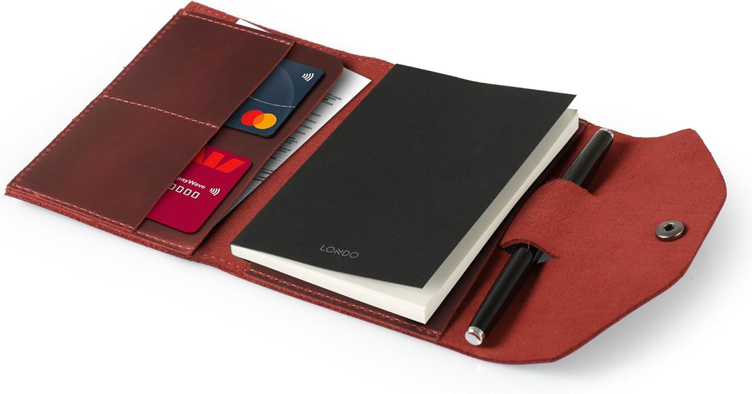 Londo Echtleder Schreibmappe Konferenzmappe mit Notizblock Notizblock und Schloss Rot S, Rot S