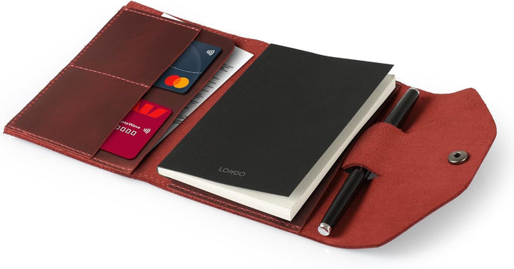Londo Echtleder Schreibmappe Konferenzmappe mit Notizblock Notizblock und Schloss Rot S, Rot S