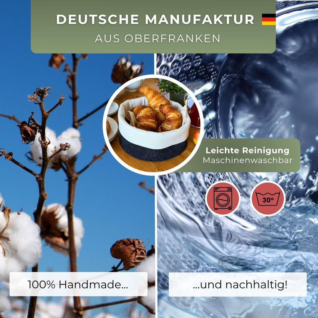 kontor28® - Brotkorb MADE IN GERMANY | Brötchenkorb handgenäht aus Upcycling Filz und Baumwoll-Leine